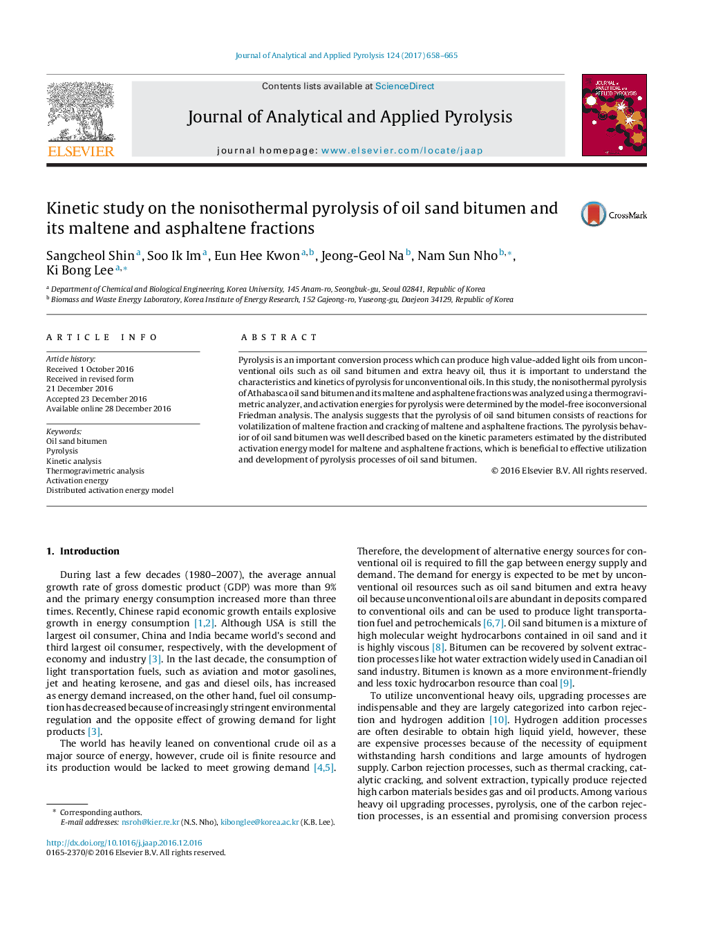 Kinetic study on the nonisothermal pyrolysis of oil sand bitumen and its maltene and asphaltene fractions