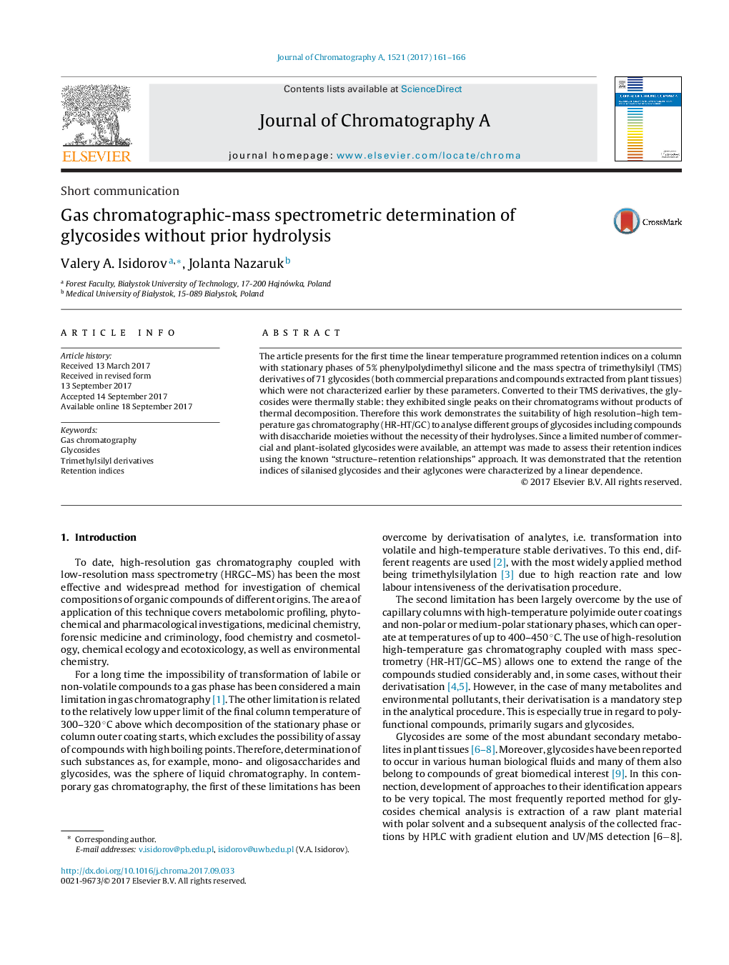 Gas chromatographic-mass spectrometric determination of glycosides without prior hydrolysis