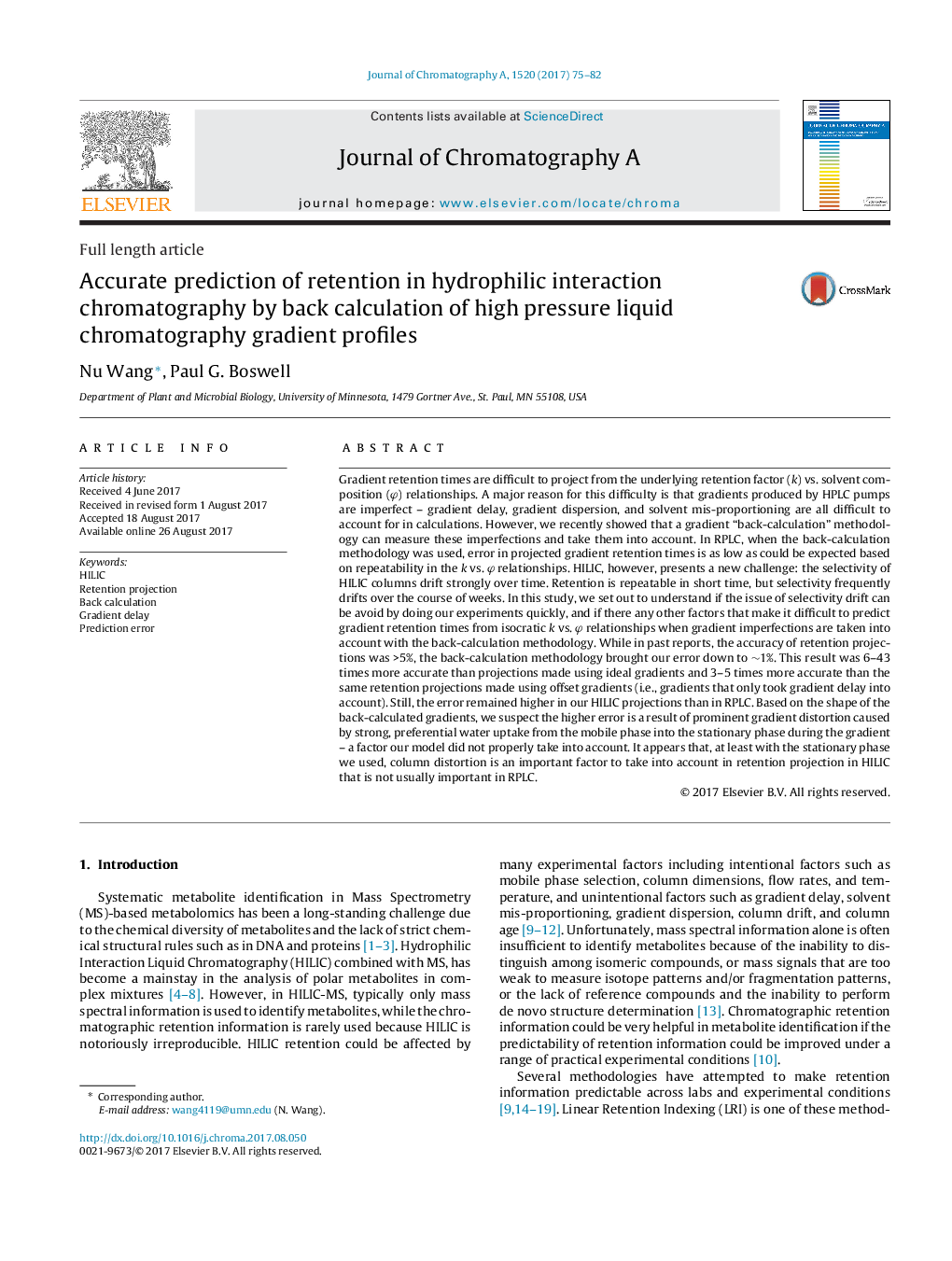 Accurate prediction of retention in hydrophilic interaction chromatography by back calculation of high pressure liquid chromatography gradient profiles