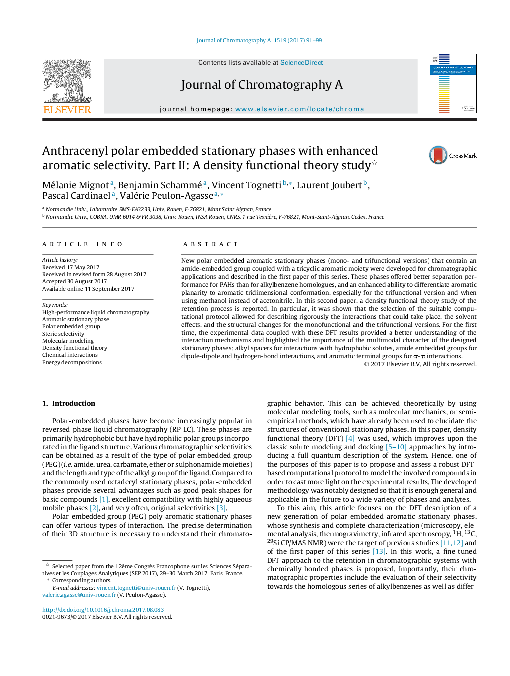 Anthracenyl polar embedded stationary phases with enhanced aromatic selectivity. Part II: A density functional theory study