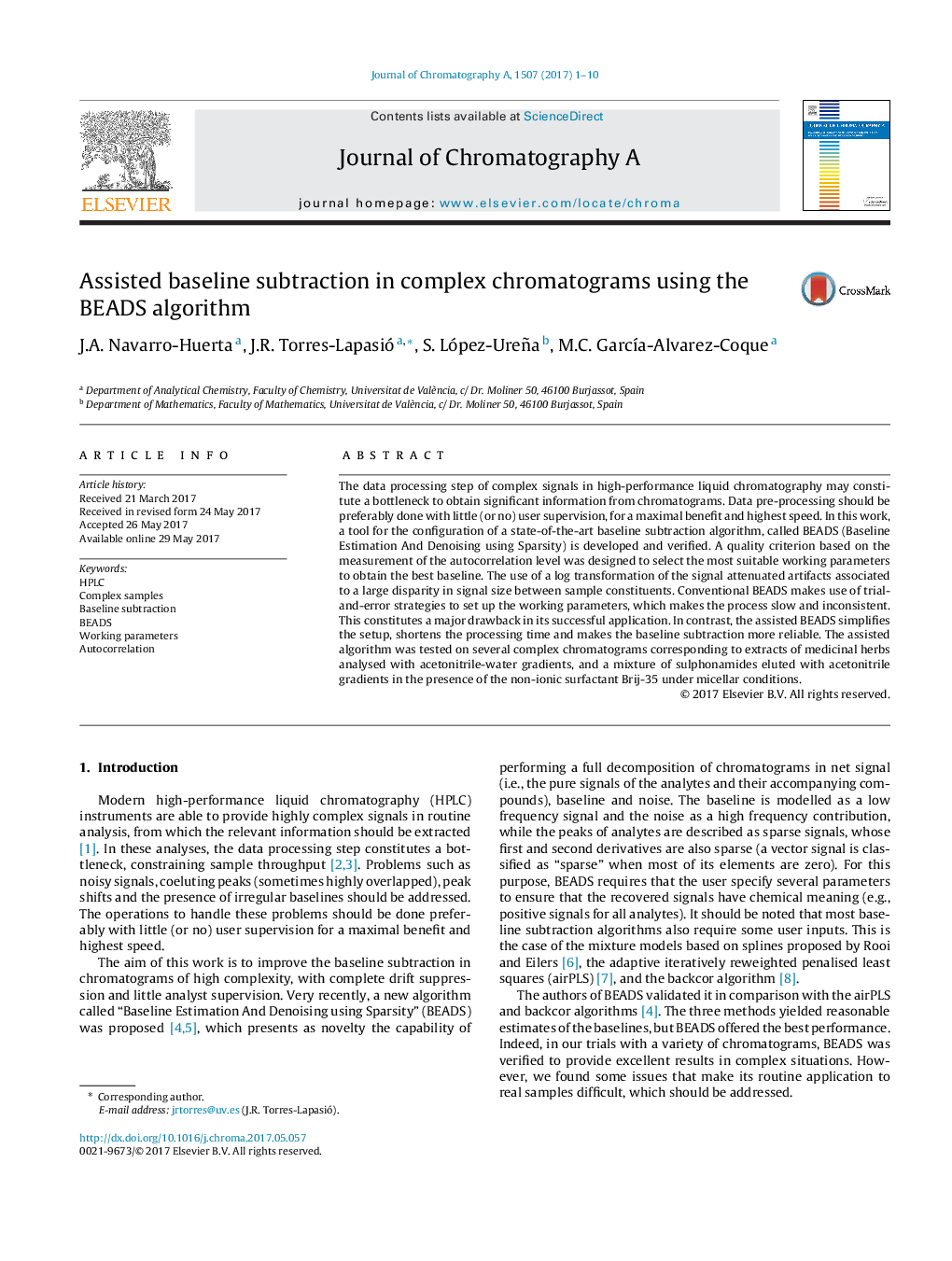 Assisted baseline subtraction in complex chromatograms using the BEADS algorithm