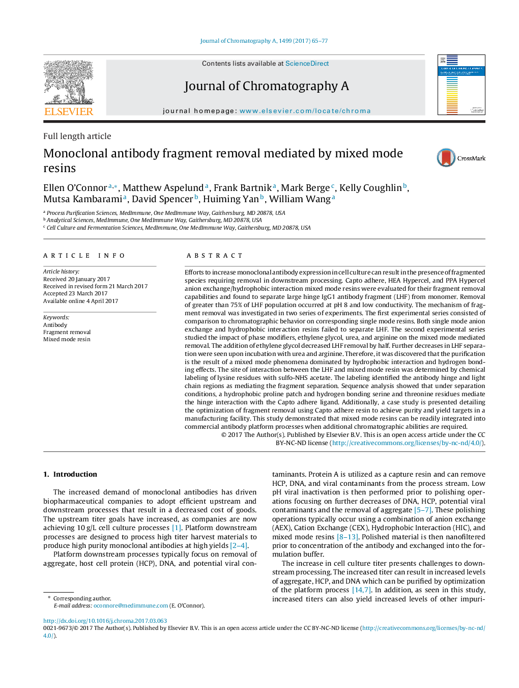 Monoclonal antibody fragment removal mediated by mixed mode resins