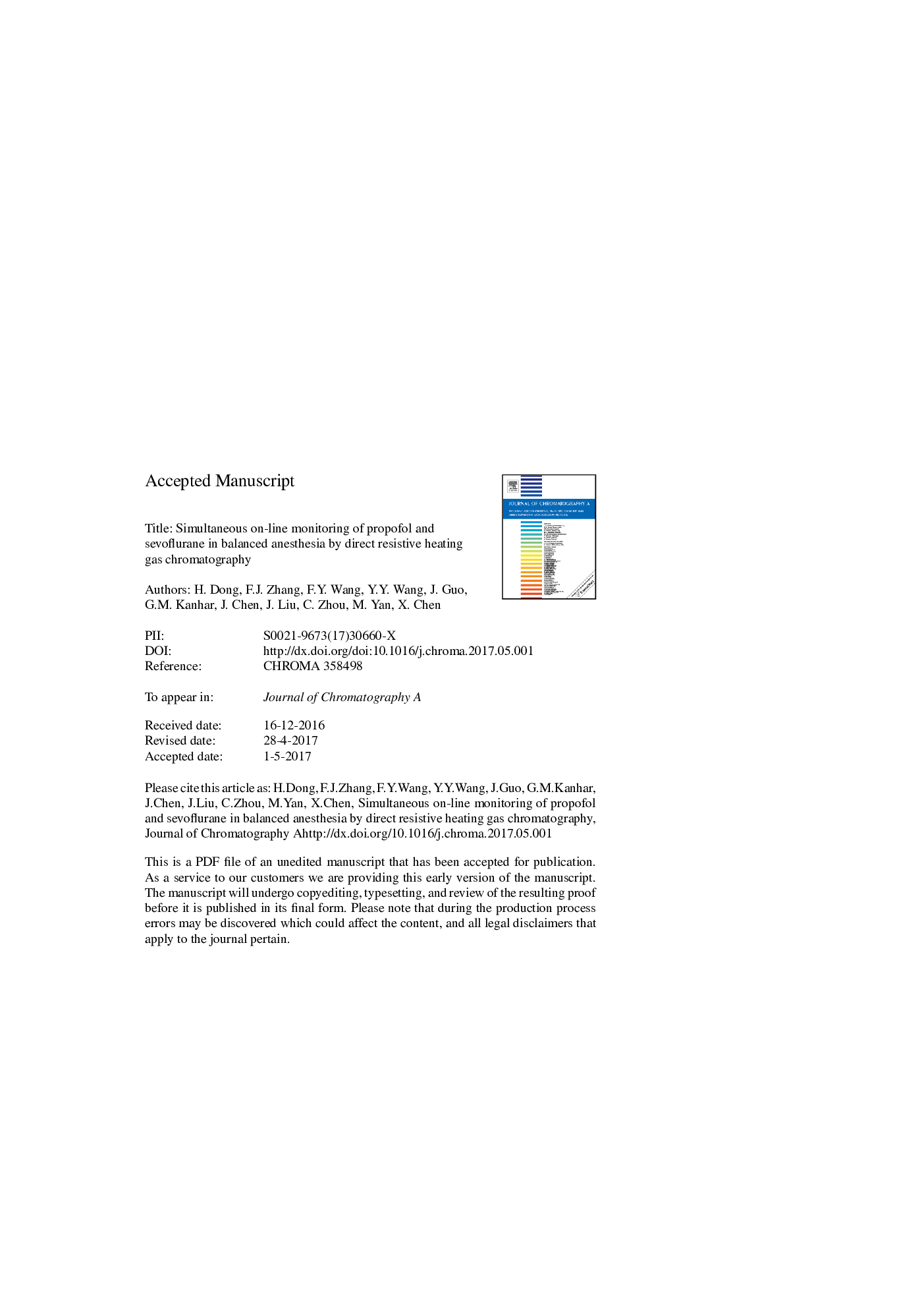 Simultaneous on-line monitoring of propofol and sevoflurane in balanced anesthesia by direct resistive heating gas chromatography