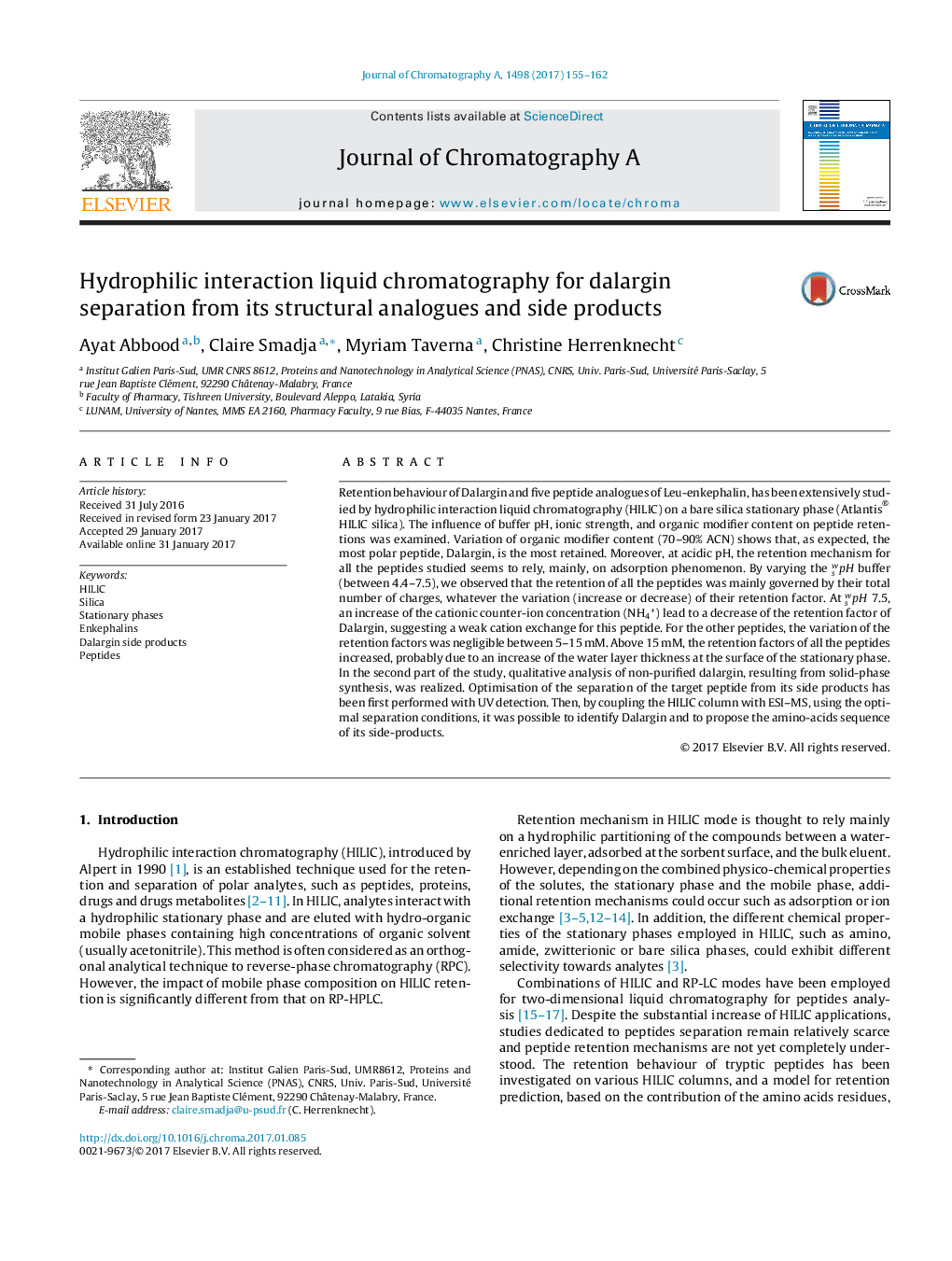 Hydrophilic interaction liquid chromatography for dalargin separation from its structural analogues and side products