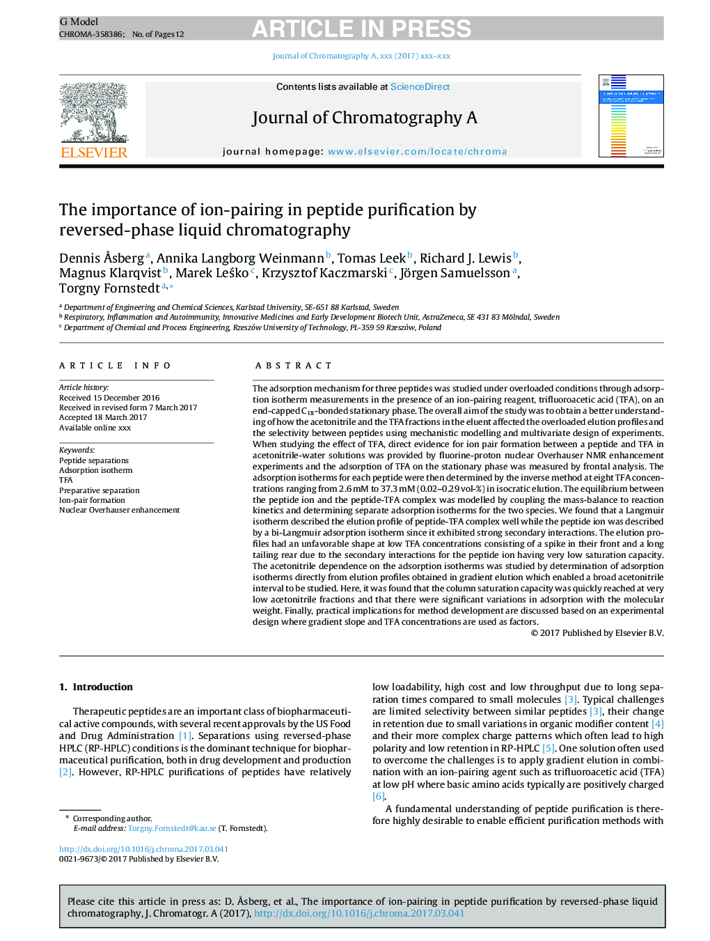 The importance of ion-pairing in peptide purification by reversed-phase liquid chromatography