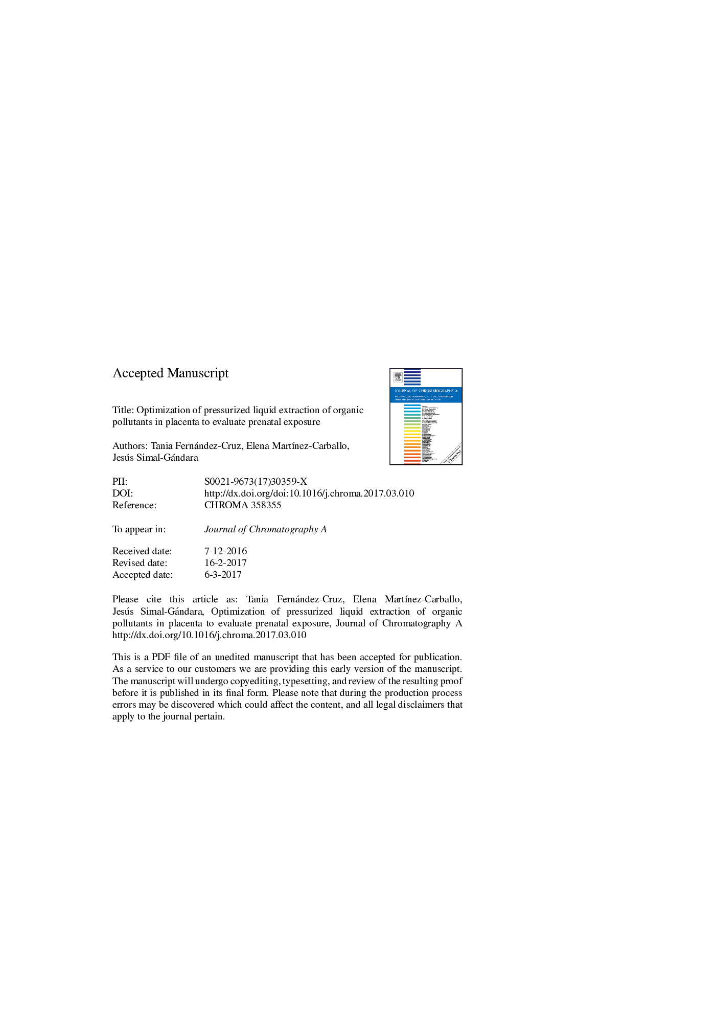 Optimization of selective pressurized liquid extraction of organic pollutants in placenta to evaluate prenatal exposure