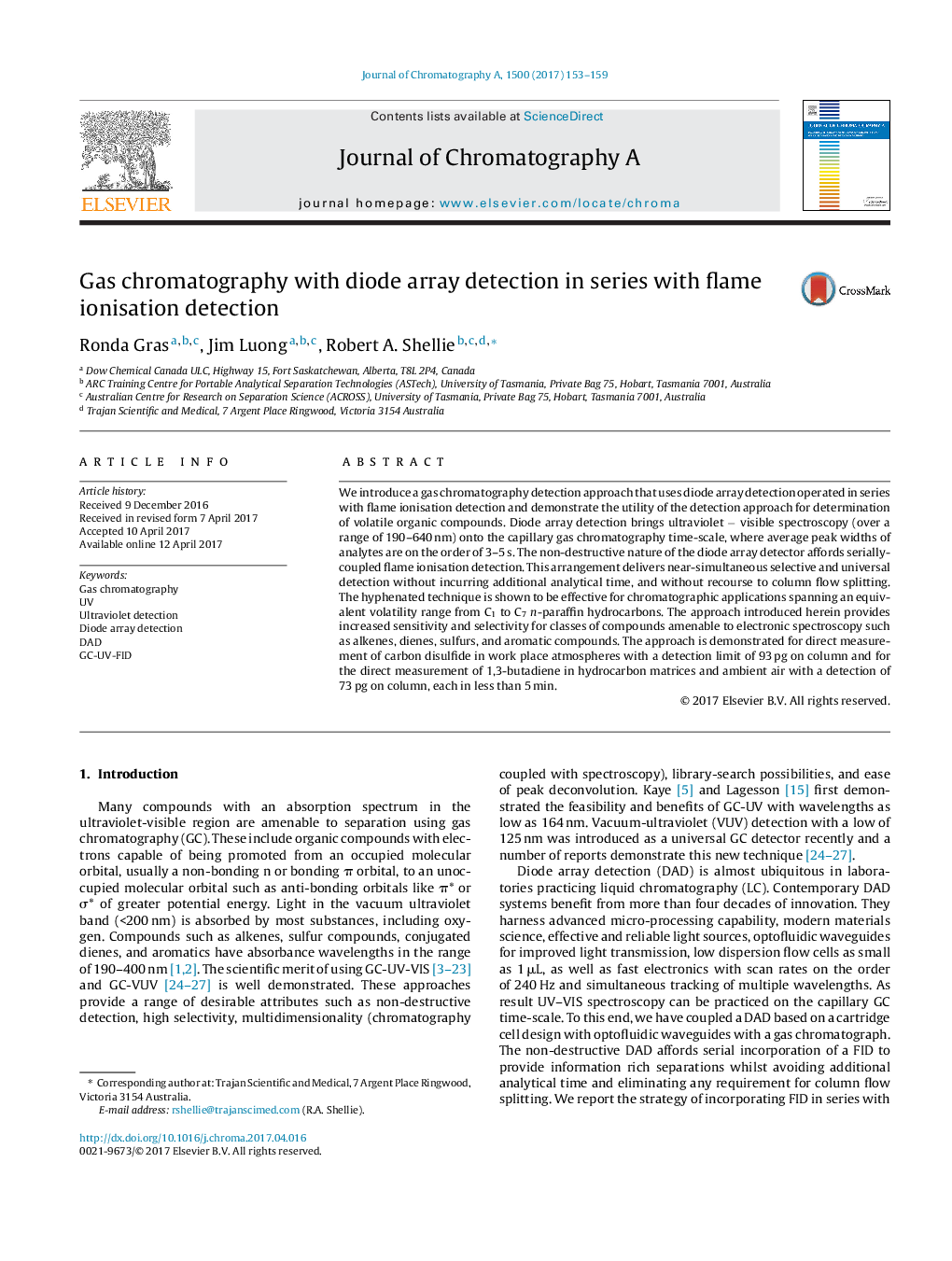 Gas chromatography with diode array detection in series with flame ionisation detection