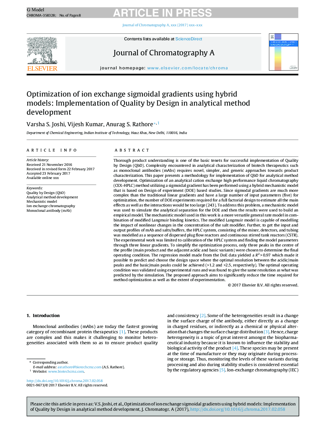 Optimization of ion exchange sigmoidal gradients using hybrid models: Implementation of quality by design in analytical method development