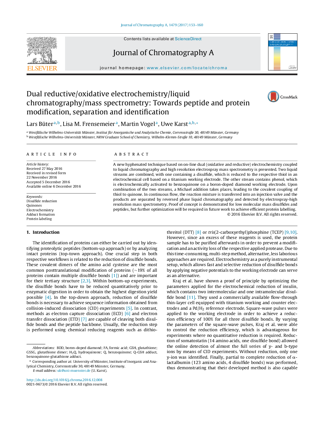 Dual reductive/oxidative electrochemistry/liquid chromatography/mass spectrometry: Towards peptide and protein modification, separation and identification