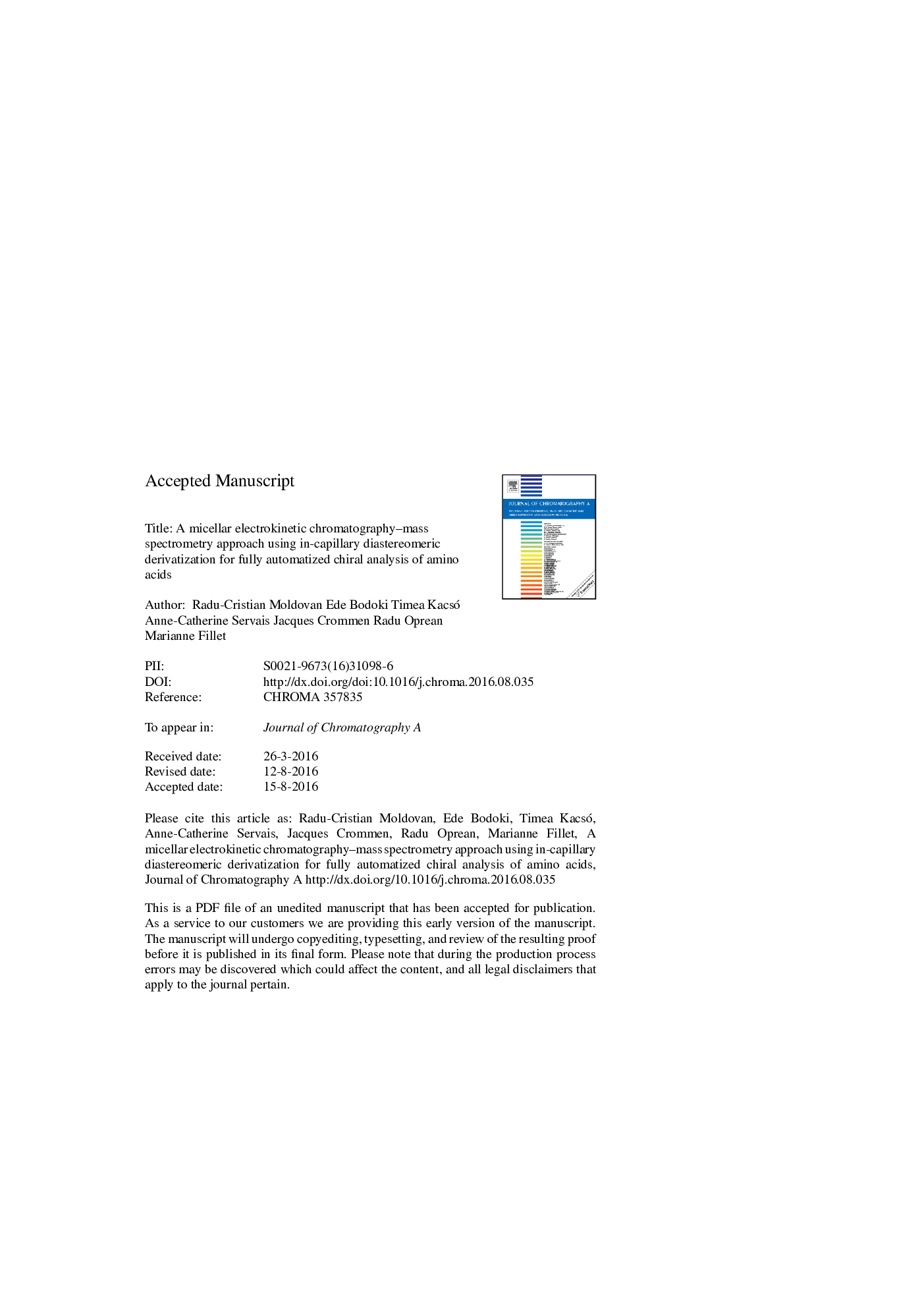 A micellar electrokinetic chromatography-mass spectrometry approach using in-capillary diastereomeric derivatization for fully automatized chiral analysis of amino acids