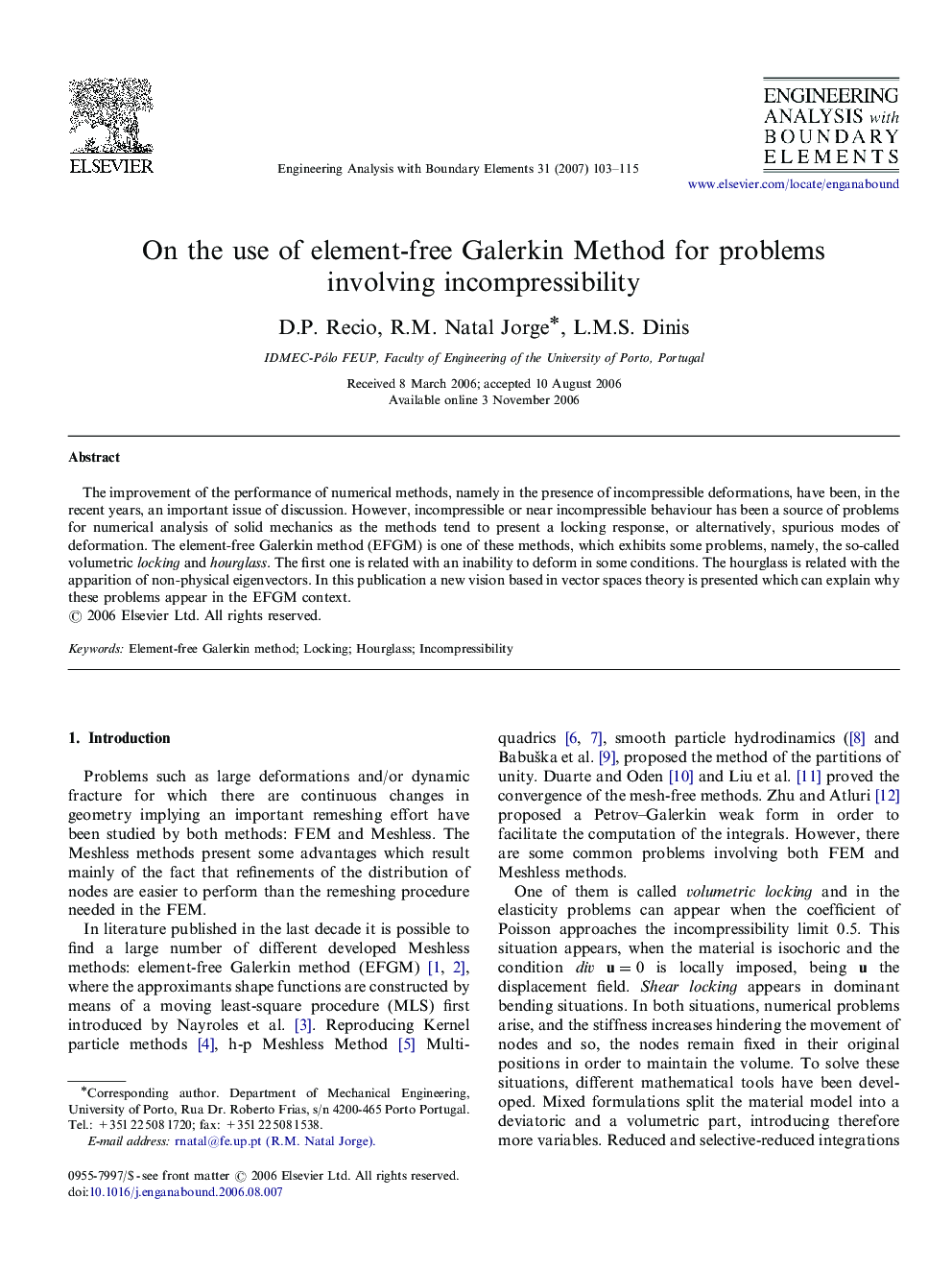On the use of element-free Galerkin Method for problems involving incompressibility