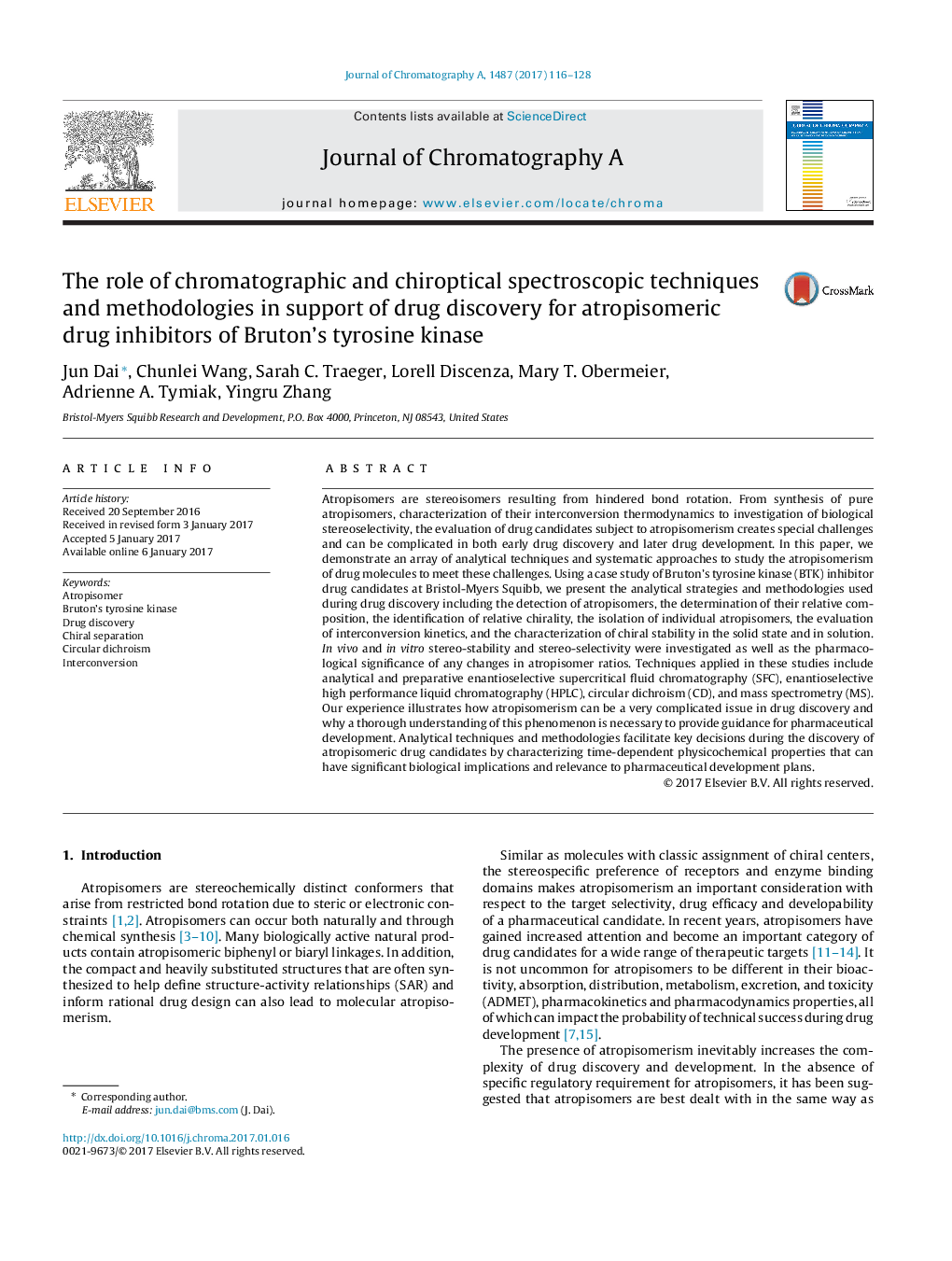 The role of chromatographic and chiroptical spectroscopic techniques and methodologies in support of drug discovery for atropisomeric drug inhibitors of Bruton's tyrosine kinase