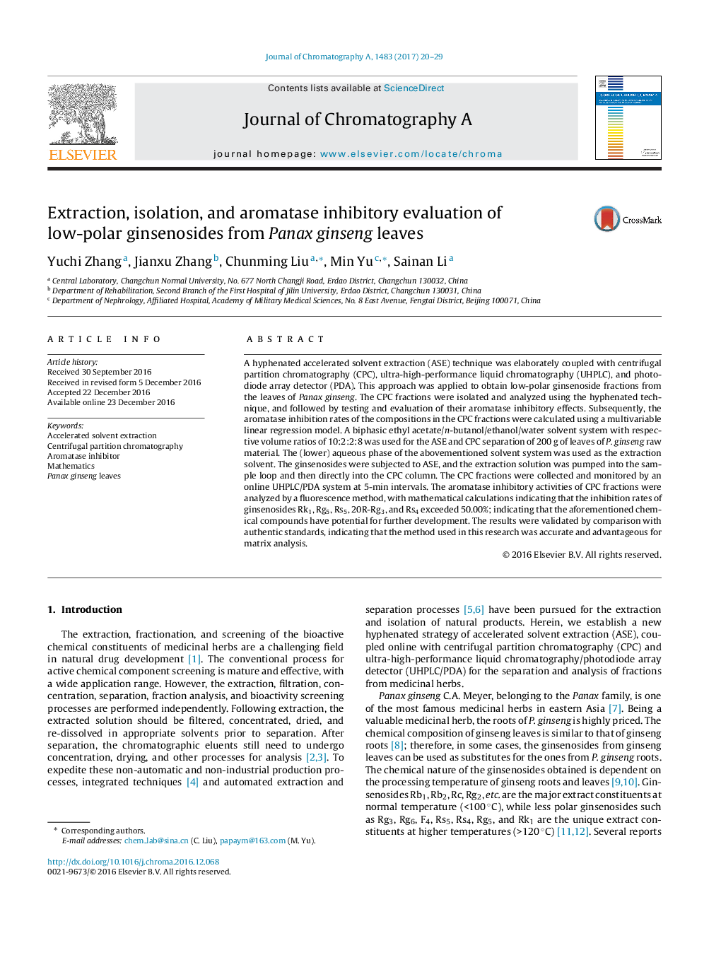 Extraction, isolation, and aromatase inhibitory evaluation of low-polar ginsenosides from Panax ginseng leaves