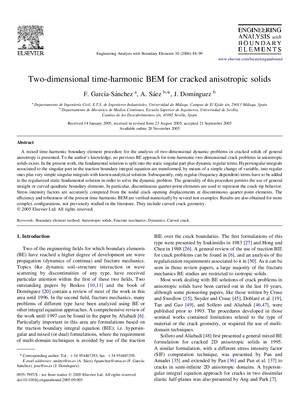 Two-dimensional time-harmonic BEM for cracked anisotropic solids