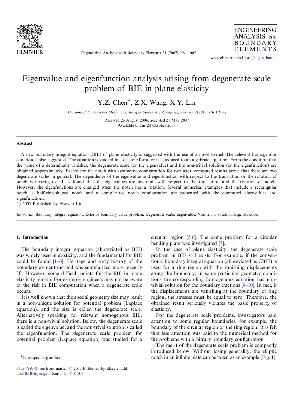 Eigenvalue and eigenfunction analysis arising from degenerate scale problem of BIE in plane elasticity