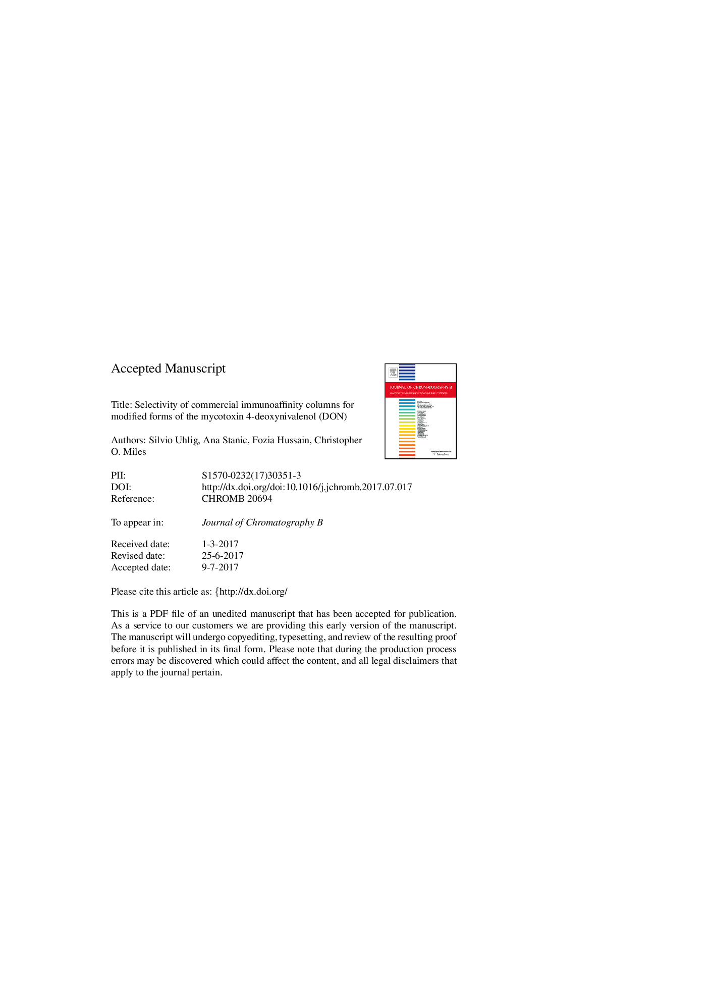 Selectivity of commercial immunoaffinity columns for modified forms of the mycotoxin 4-deoxynivalenol (DON)