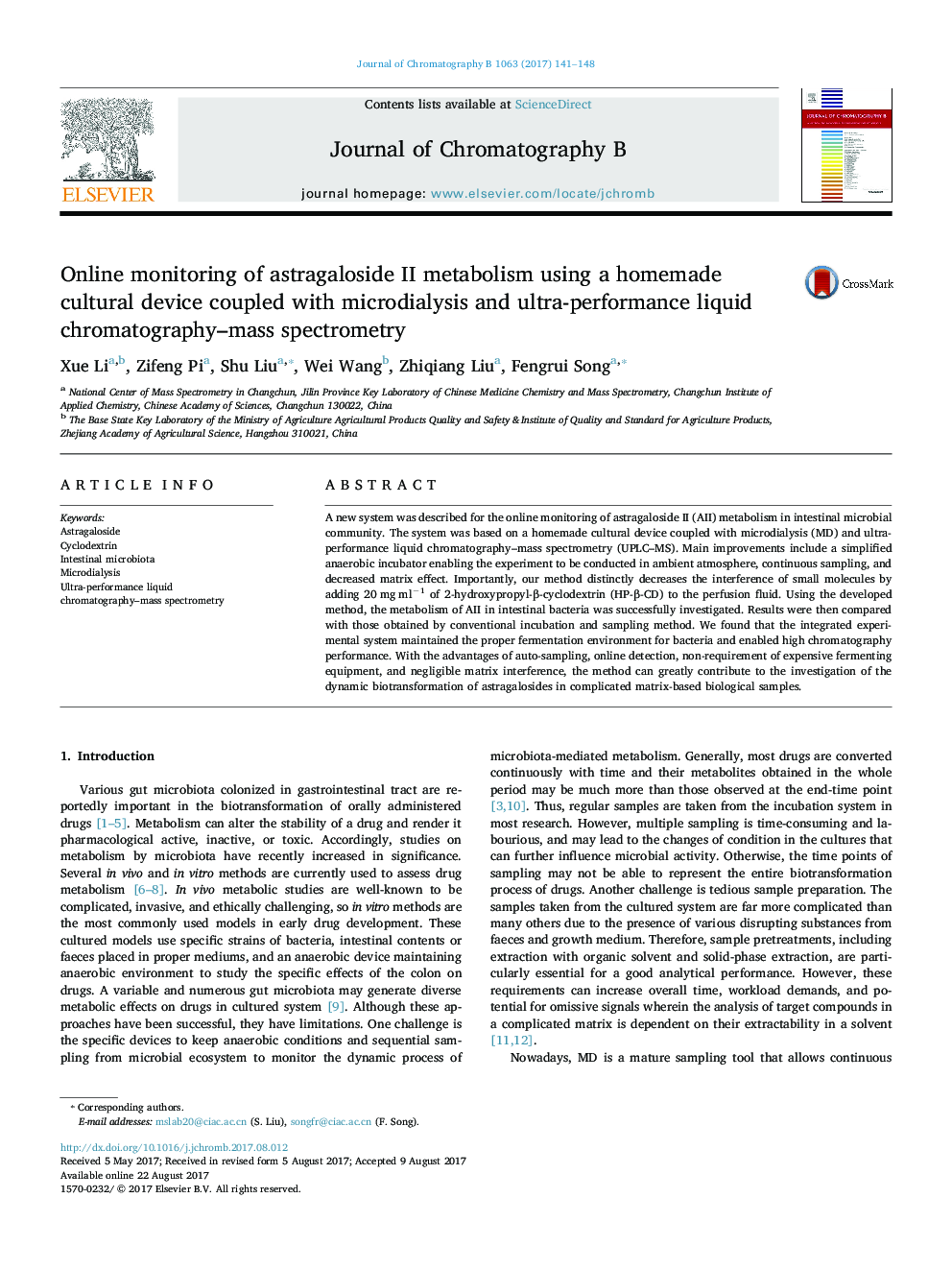 Online monitoring of astragaloside II metabolism using a homemade cultural device coupled with microdialysis and ultra-performance liquid chromatography-mass spectrometry