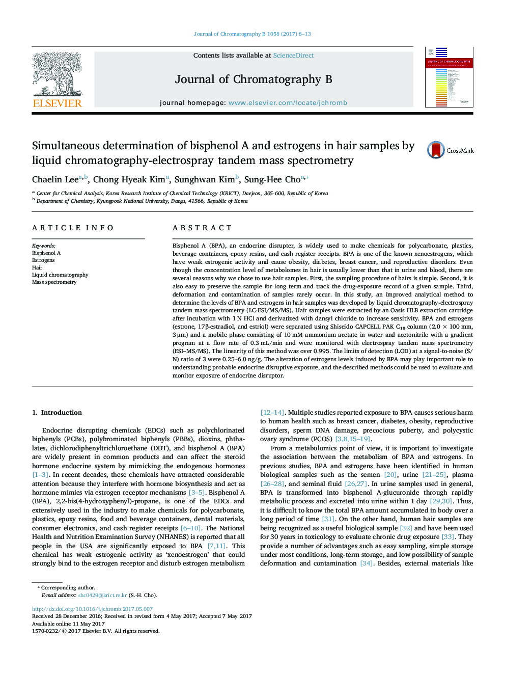 Simultaneous determination of bisphenol A and estrogens in hair samples by liquid chromatography-electrospray tandem mass spectrometry