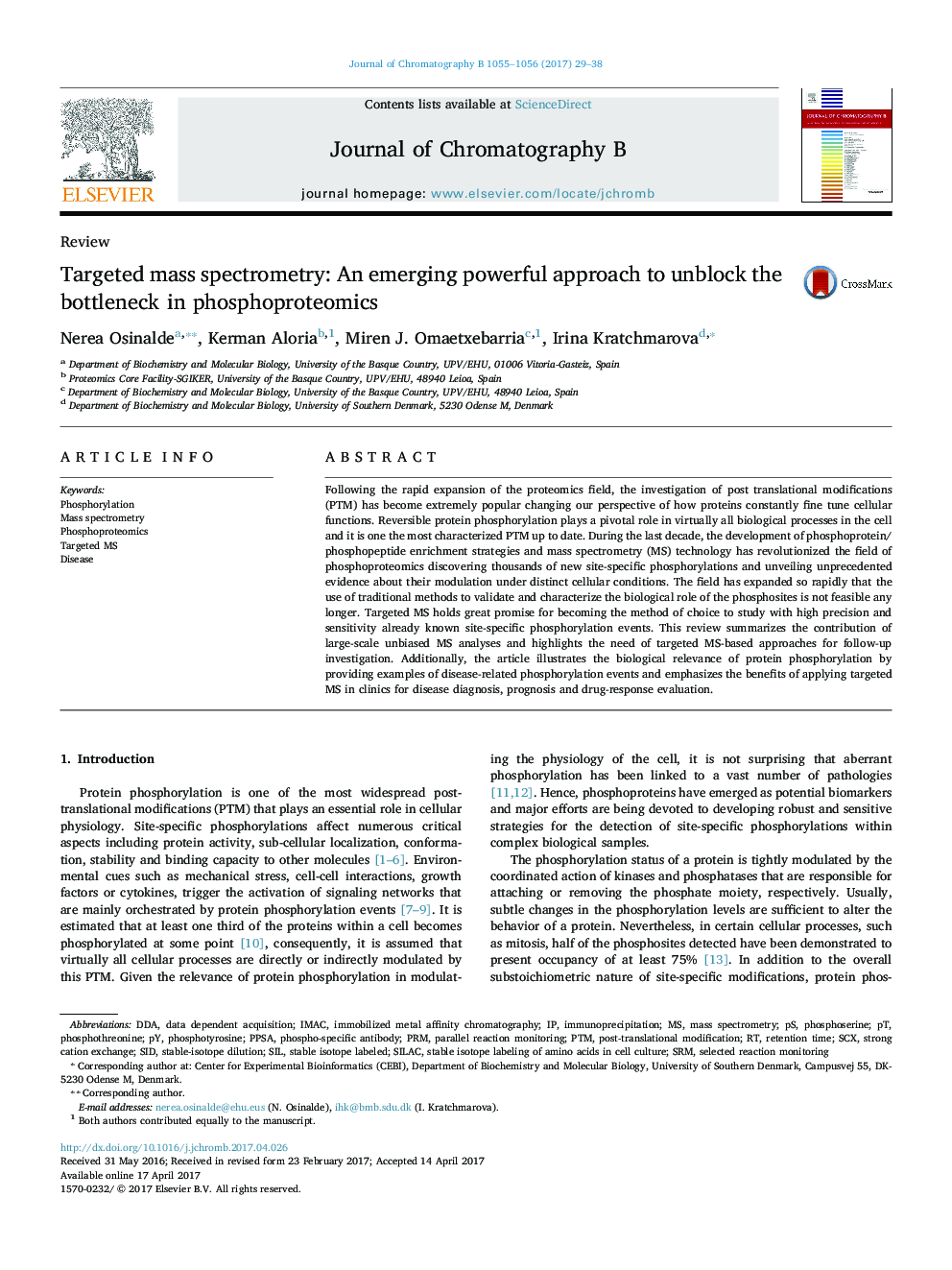 Targeted mass spectrometry: An emerging powerful approach to unblock the bottleneck in phosphoproteomics