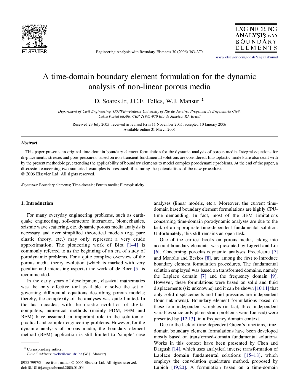 A time-domain boundary element formulation for the dynamic analysis of non-linear porous media