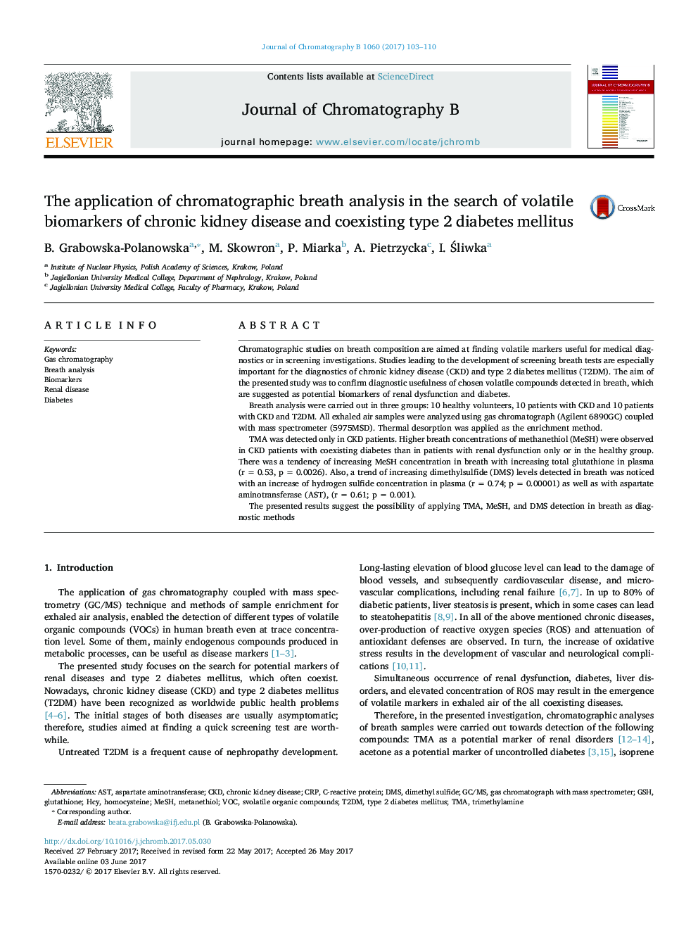 The application of chromatographic breath analysis in the search of volatile biomarkers of chronic kidney disease and coexisting type 2 diabetes mellitus