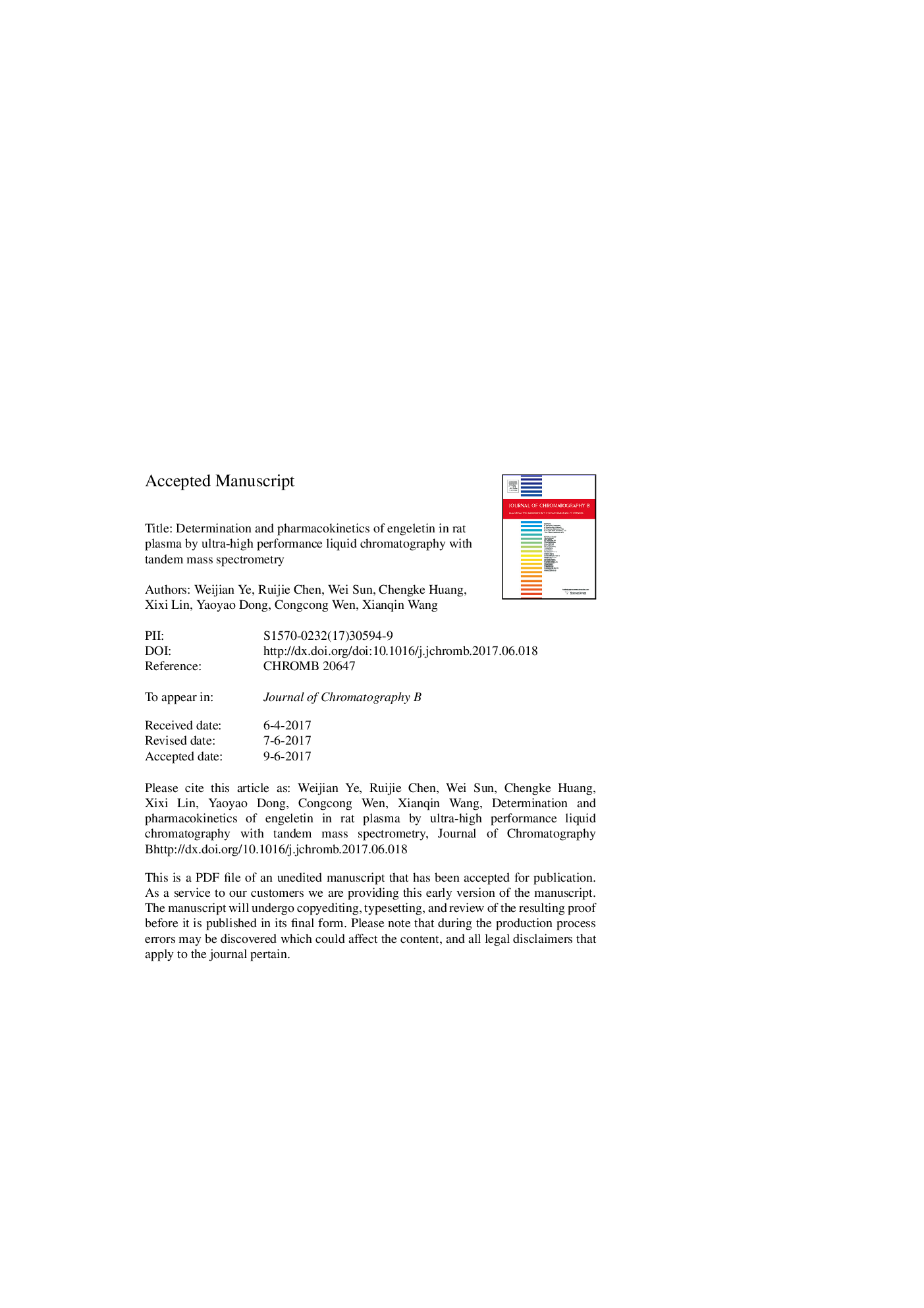 Determination and pharmacokinetics of engeletin in rat plasma by ultra-high performance liquid chromatography with tandem mass spectrometry