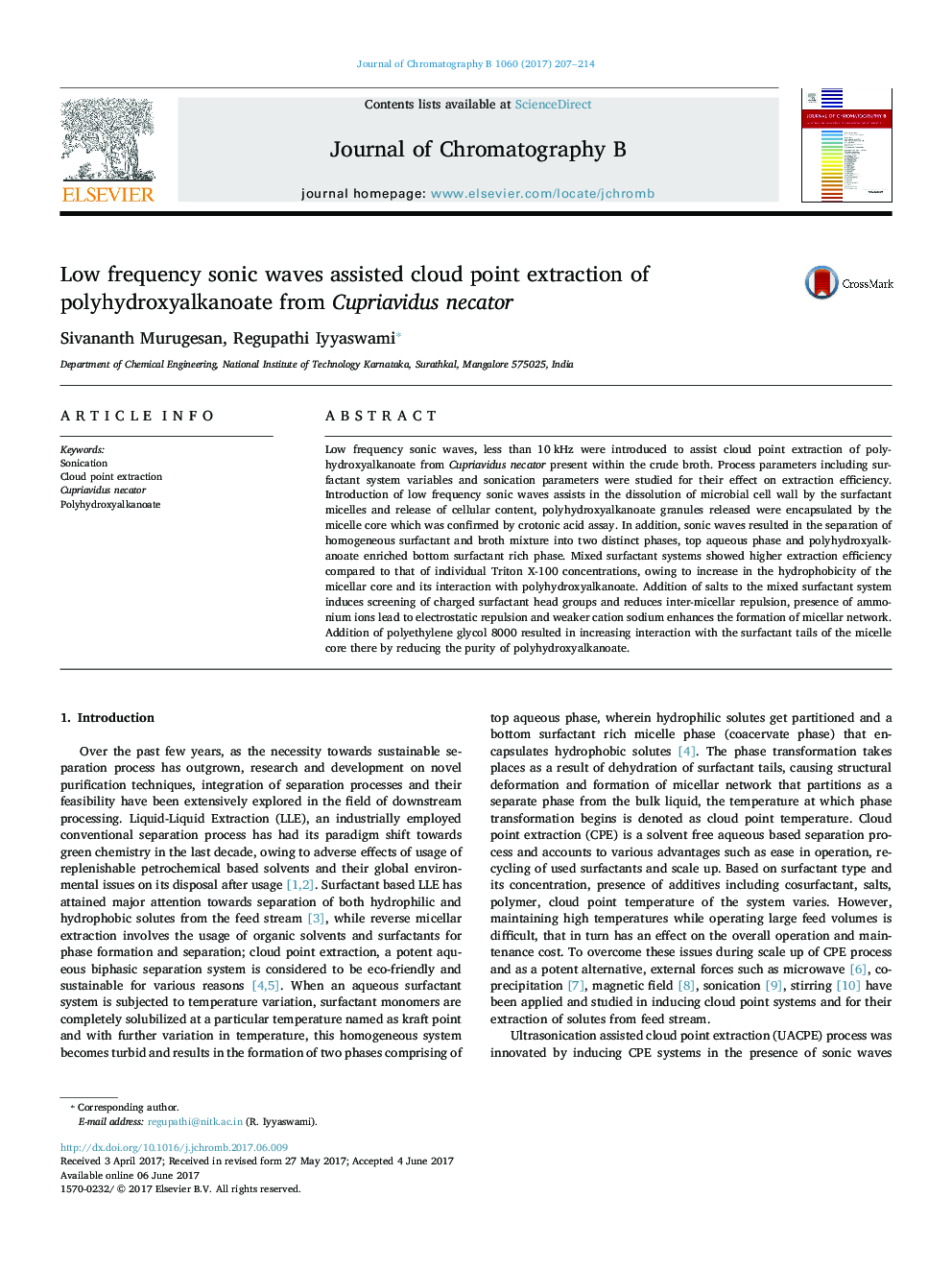 Low frequency sonic waves assisted cloud point extraction of polyhydroxyalkanoate from Cupriavidus necator