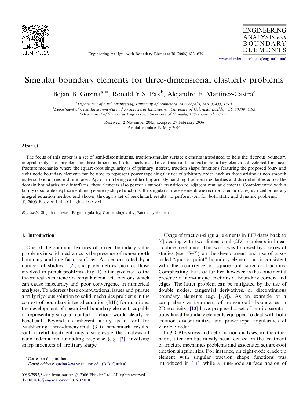 Singular boundary elements for three-dimensional elasticity problems