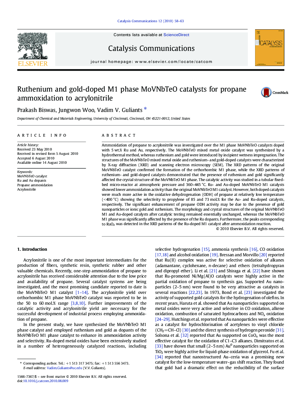 Ruthenium and gold-doped M1 phase MoVNbTeO catalysts for propane ammoxidation to acrylonitrile