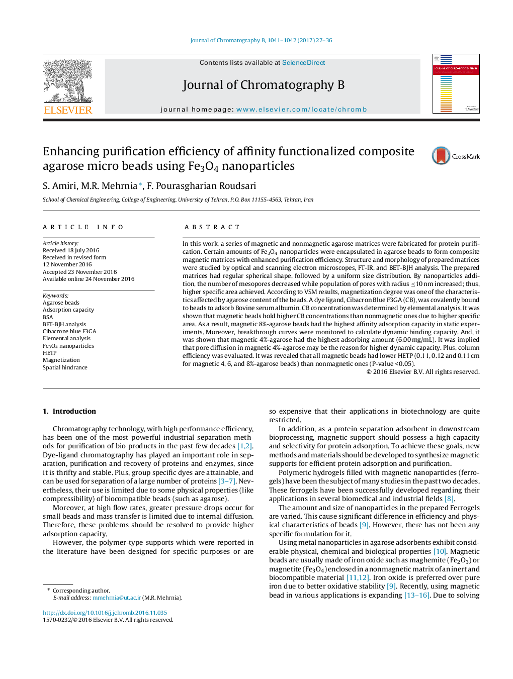 Enhancing purification efficiency of affinity functionalized composite agarose micro beads using Fe3O4 nanoparticles