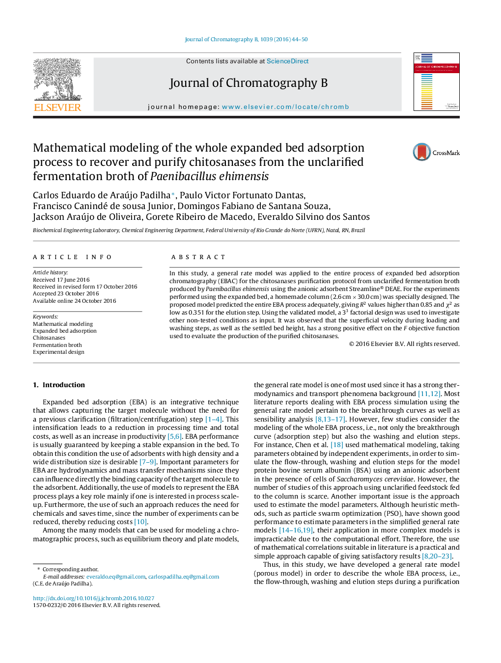 Mathematical modeling of the whole expanded bed adsorption process to recover and purify chitosanases from the unclarified fermentation broth of Paenibacillus ehimensis