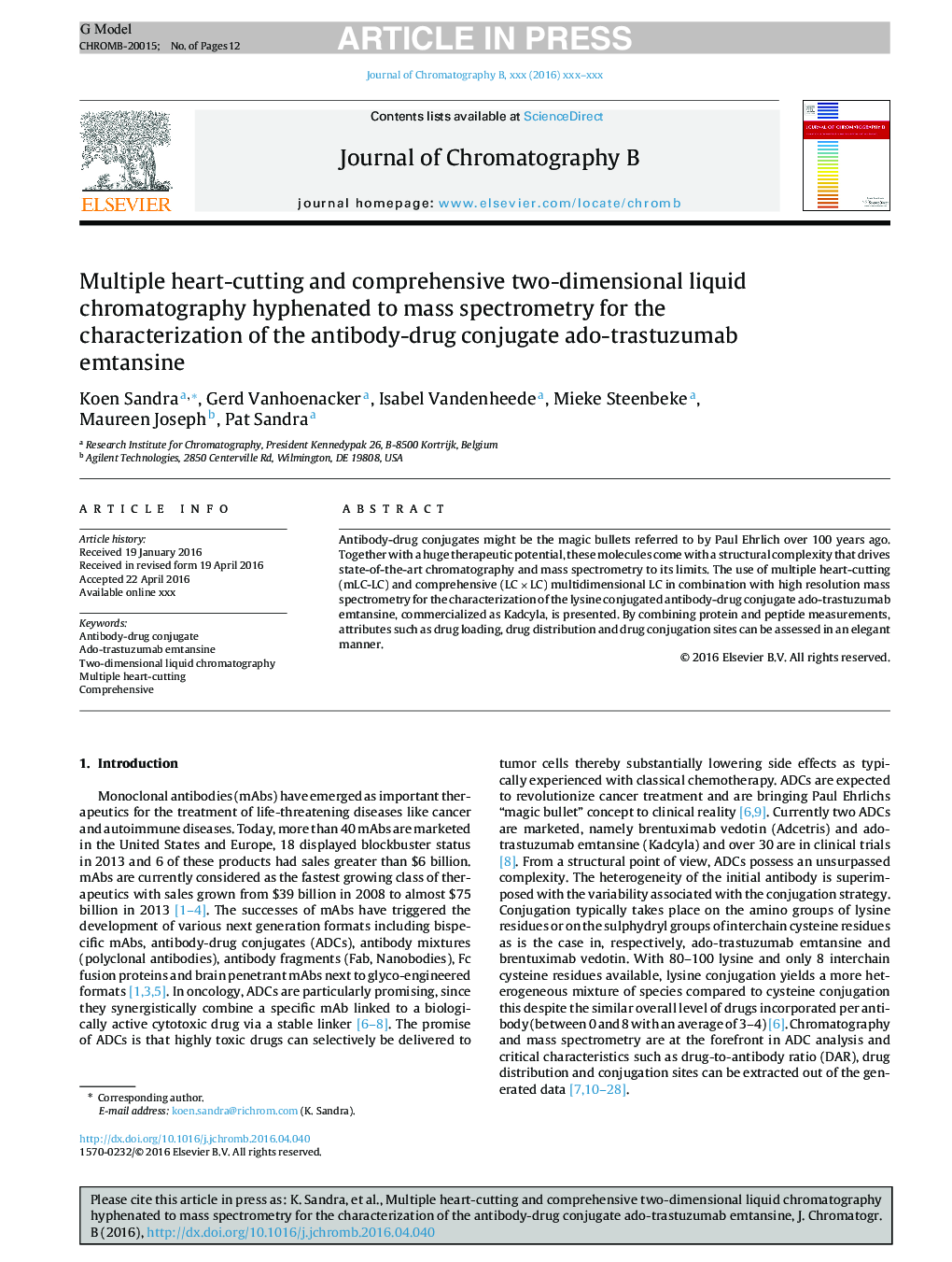 Multiple heart-cutting and comprehensive two-dimensional liquid chromatography hyphenated to mass spectrometry for the characterization of the antibody-drug conjugate ado-trastuzumab emtansine