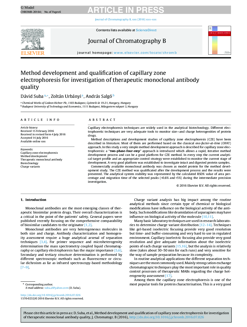 بررسی و بررسی روش الکتروفورز منطقه ای مویرگی برای بررسی کیفیت آنتی بادی منوکلونال درمانی 