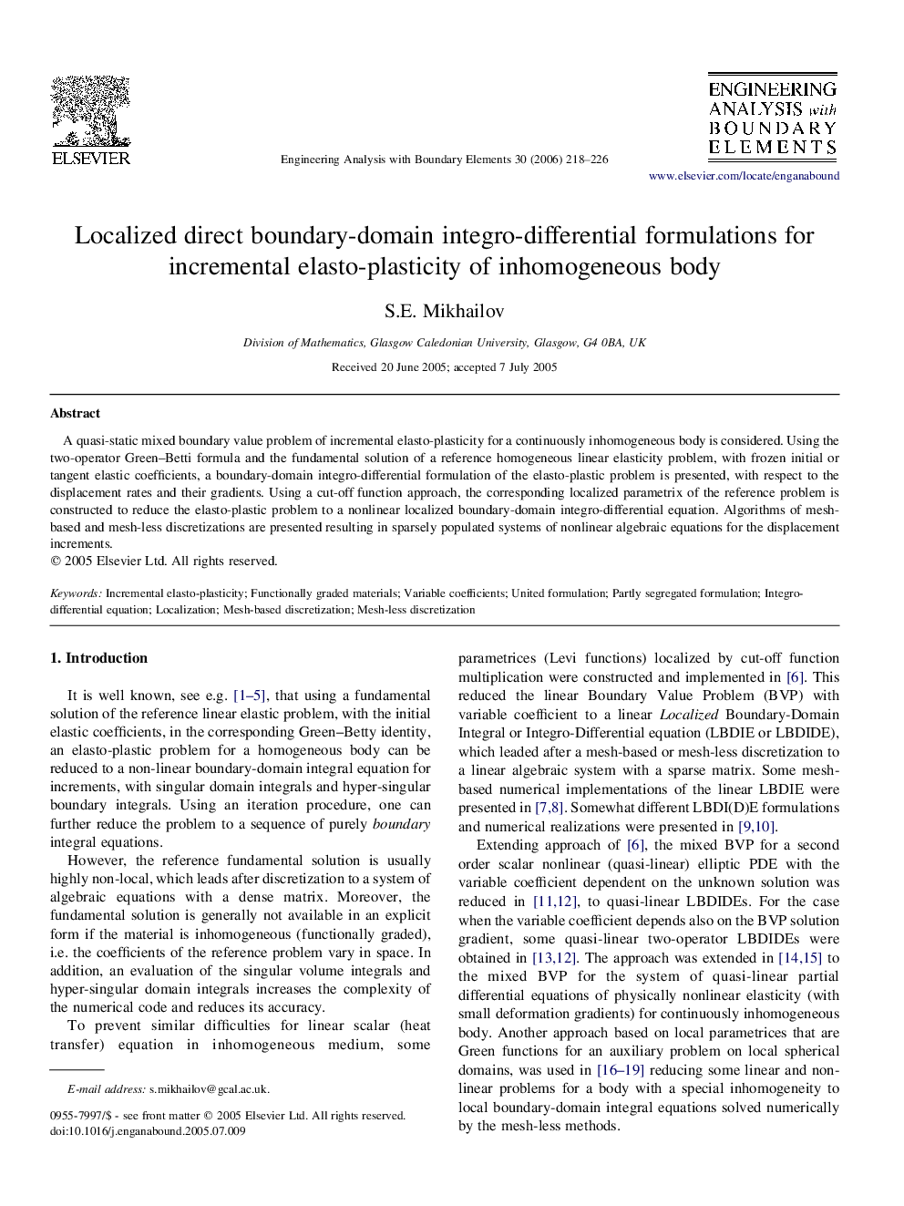 Localized direct boundary-domain integro-differential formulations for incremental elasto-plasticity of inhomogeneous body