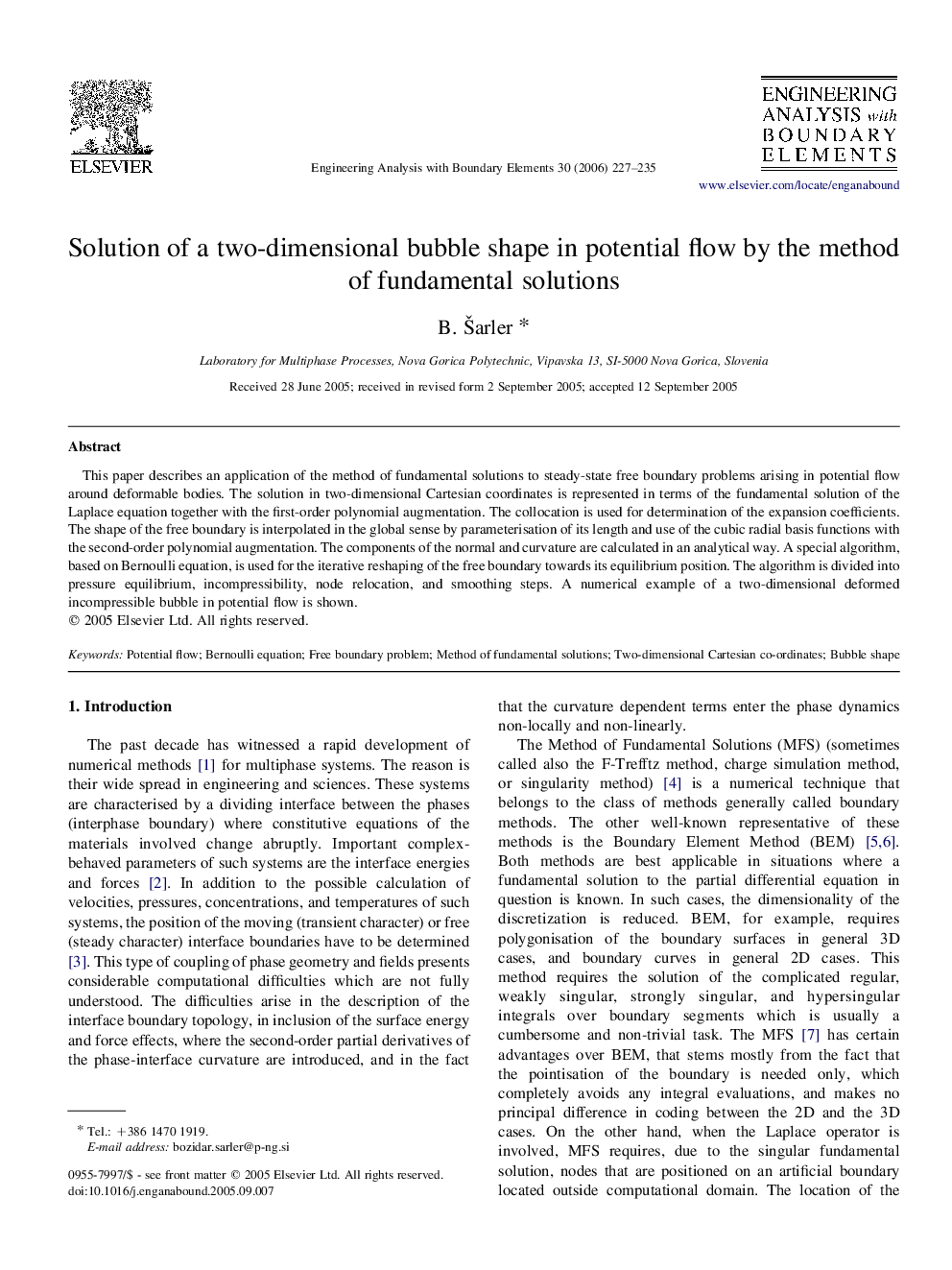 Solution of a two-dimensional bubble shape in potential flow by the method of fundamental solutions