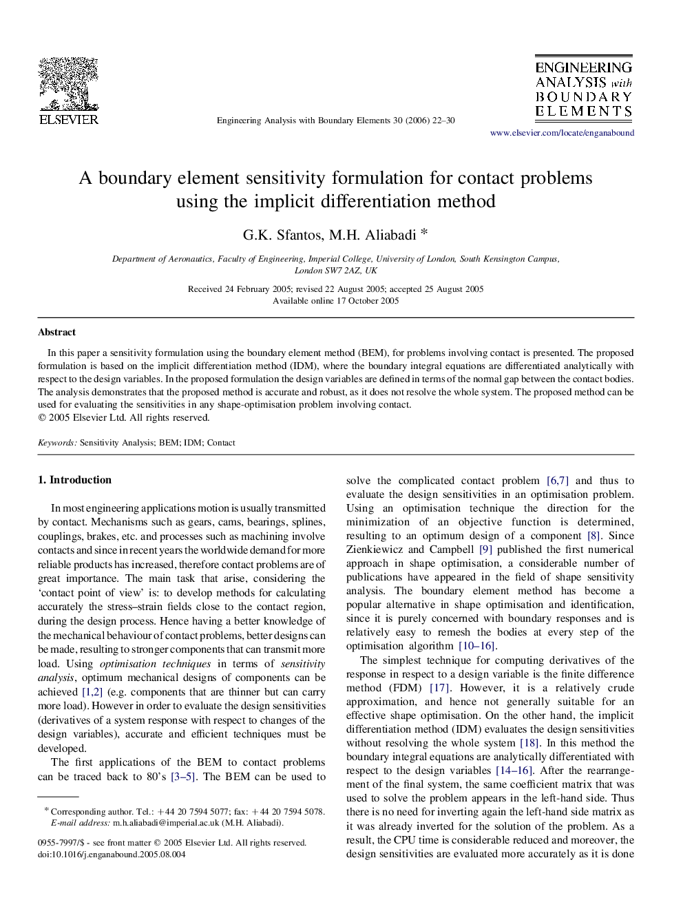 A boundary element sensitivity formulation for contact problems using the implicit differentiation method