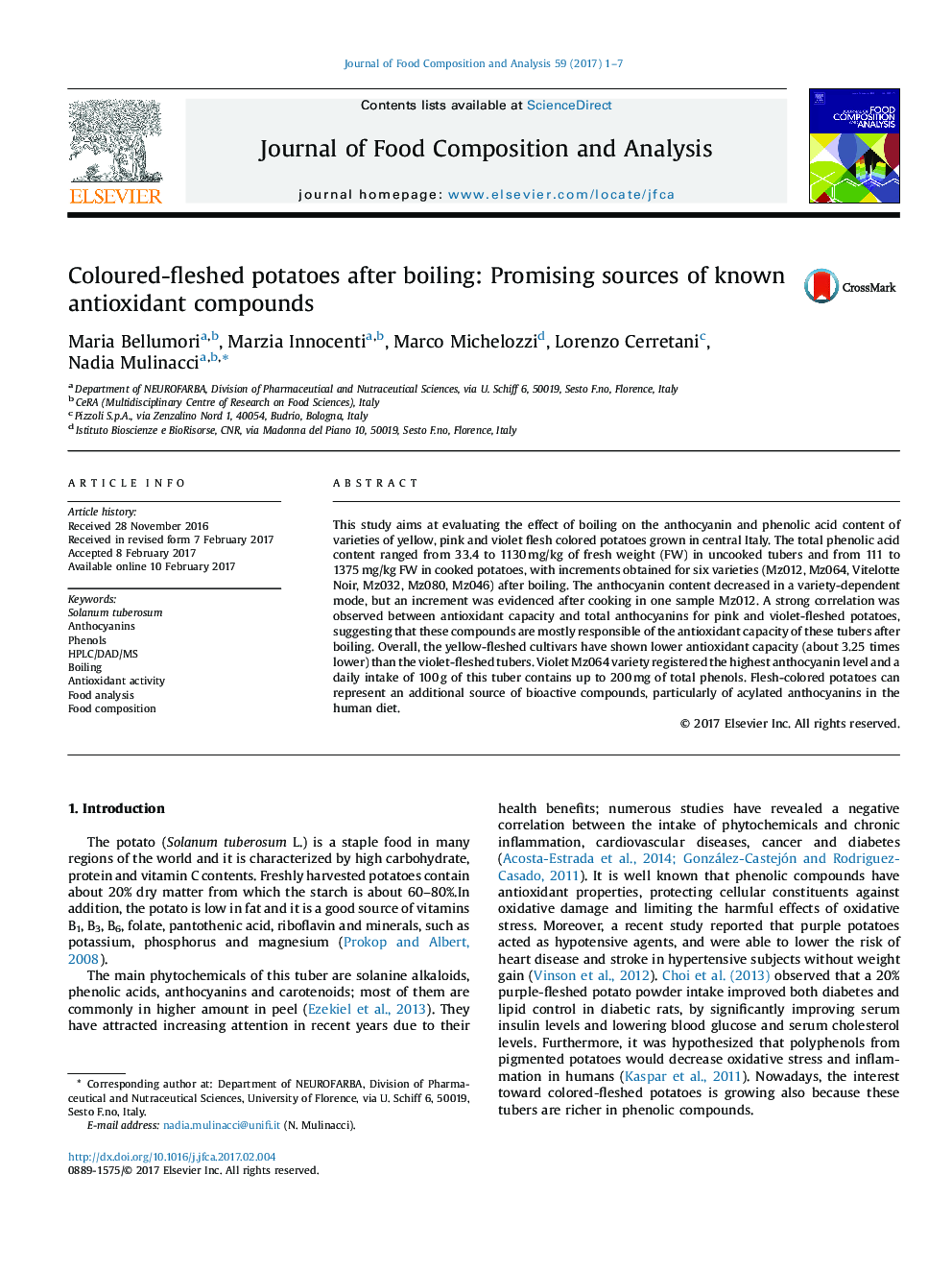 Coloured-fleshed potatoes after boiling: Promising sources of known antioxidant compounds