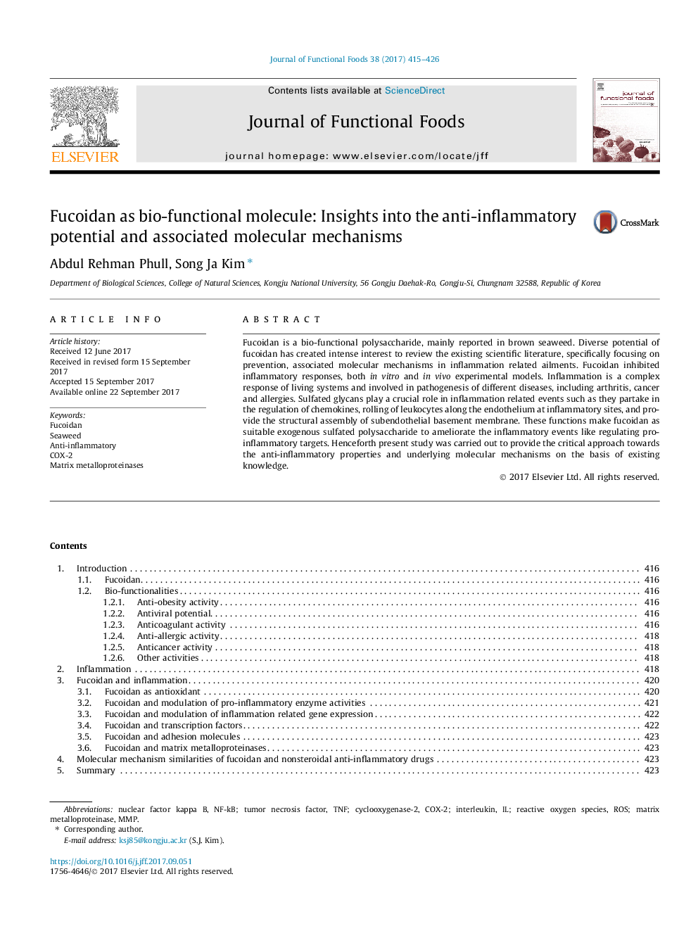 Fucoidan as bio-functional molecule: Insights into the anti-inflammatory potential and associated molecular mechanisms