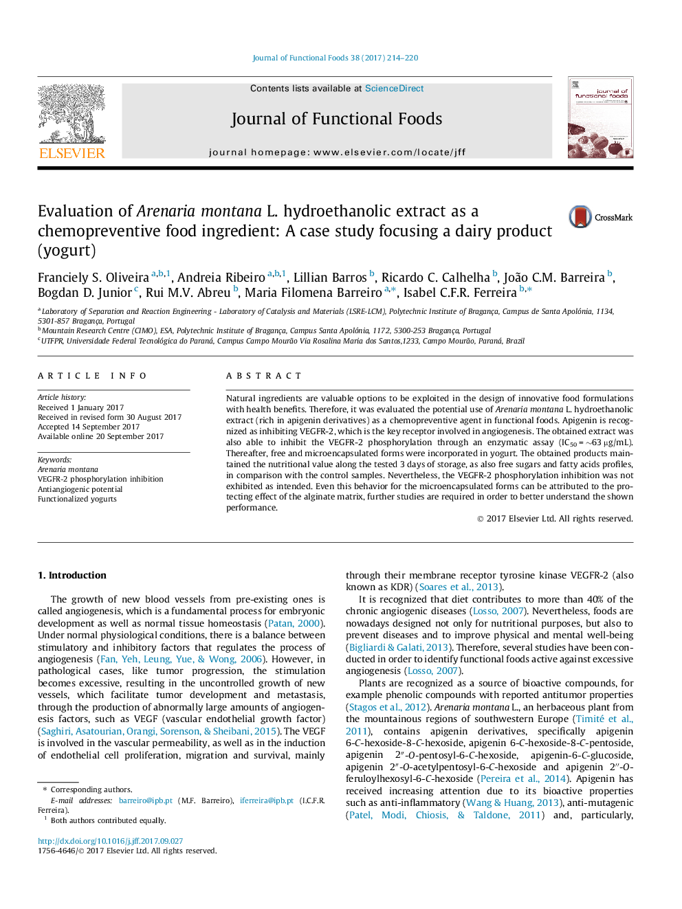 Evaluation of Arenaria montana L. hydroethanolic extract as a chemopreventive food ingredient: A case study focusing a dairy product (yogurt)