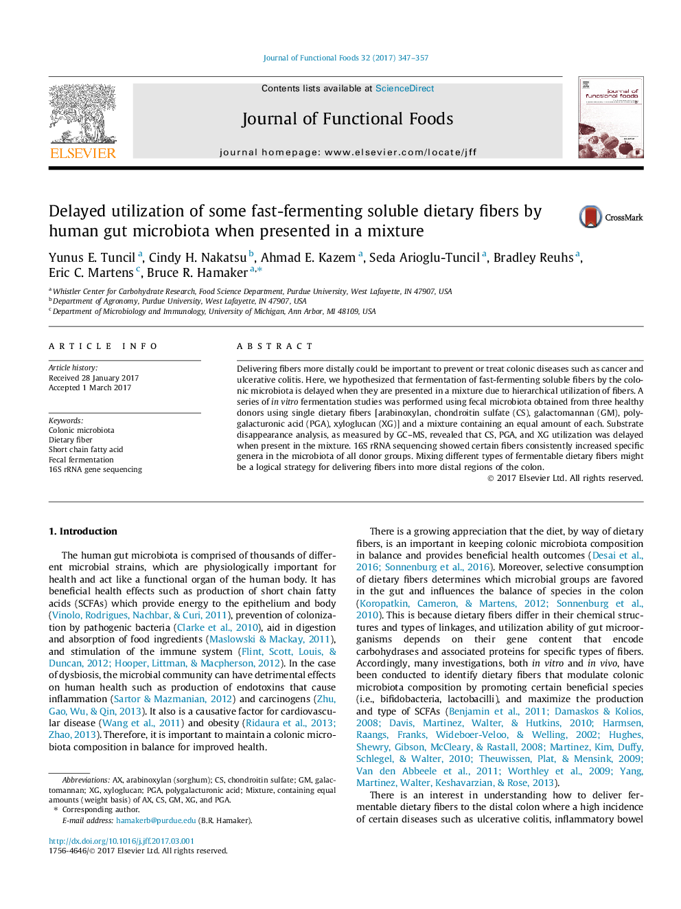 Delayed utilization of some fast-fermenting soluble dietary fibers by human gut microbiota when presented in a mixture