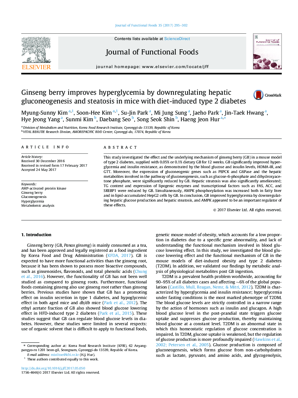 Ginseng berry improves hyperglycemia by downregulating hepatic gluconeogenesis and steatosis in mice with diet-induced type 2 diabetes