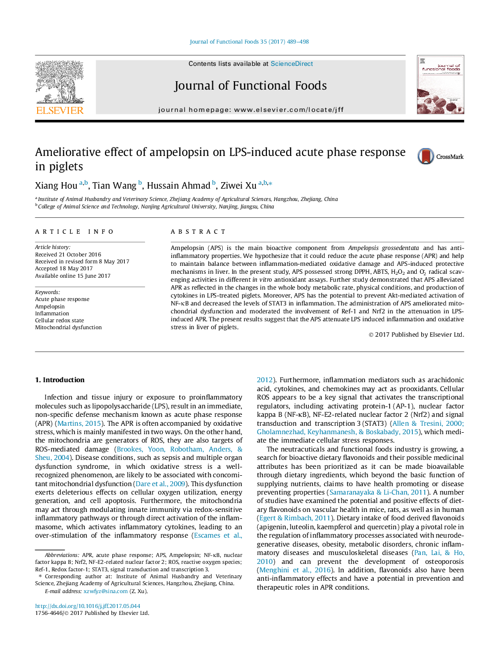 Ameliorative effect of ampelopsin on LPS-induced acute phase response in piglets