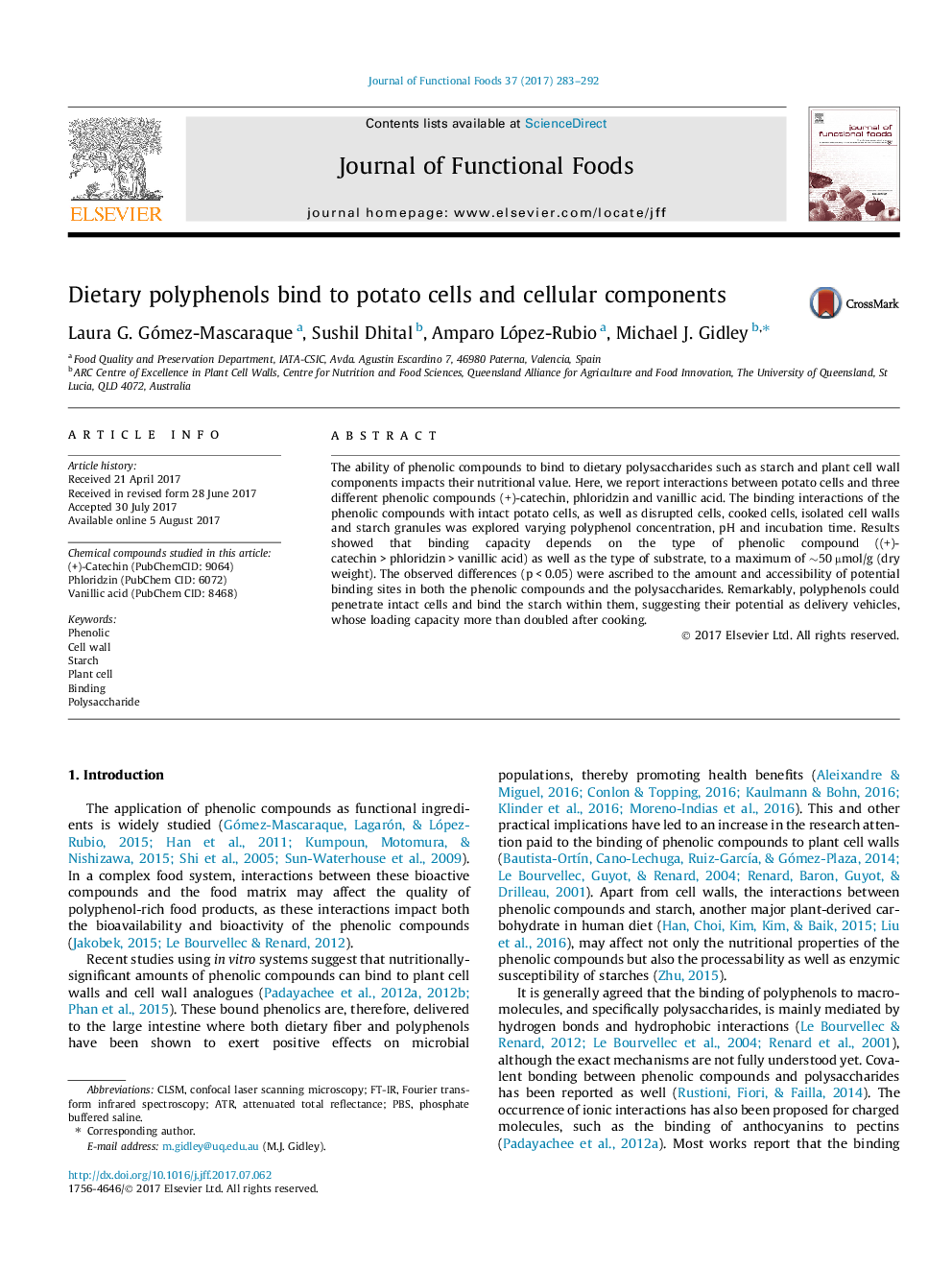 Dietary polyphenols bind to potato cells and cellular components