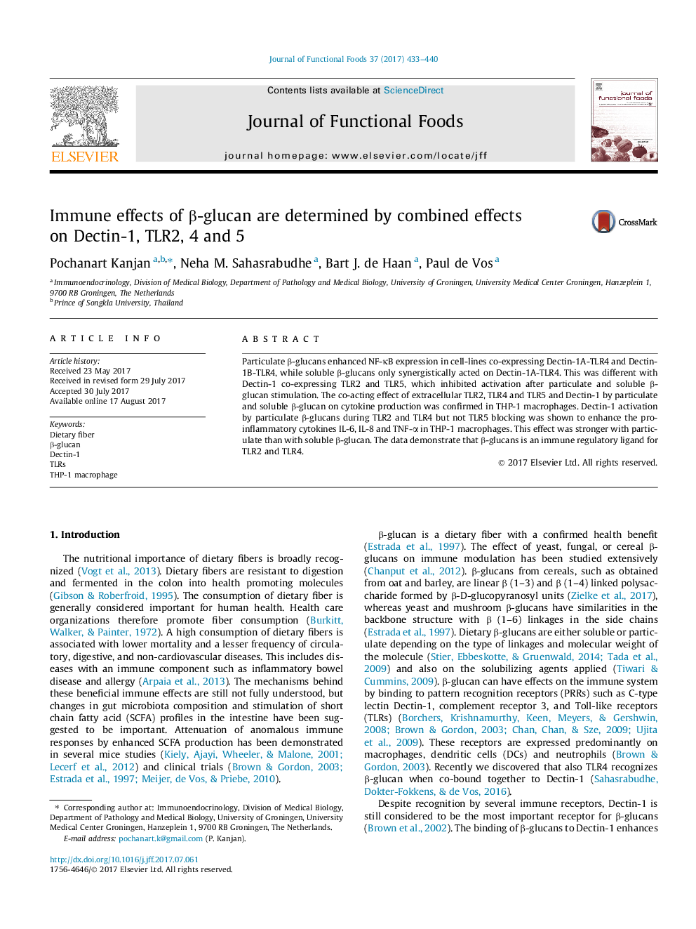 Immune effects of Î²-glucan are determined by combined effects on Dectin-1, TLR2, 4 and 5