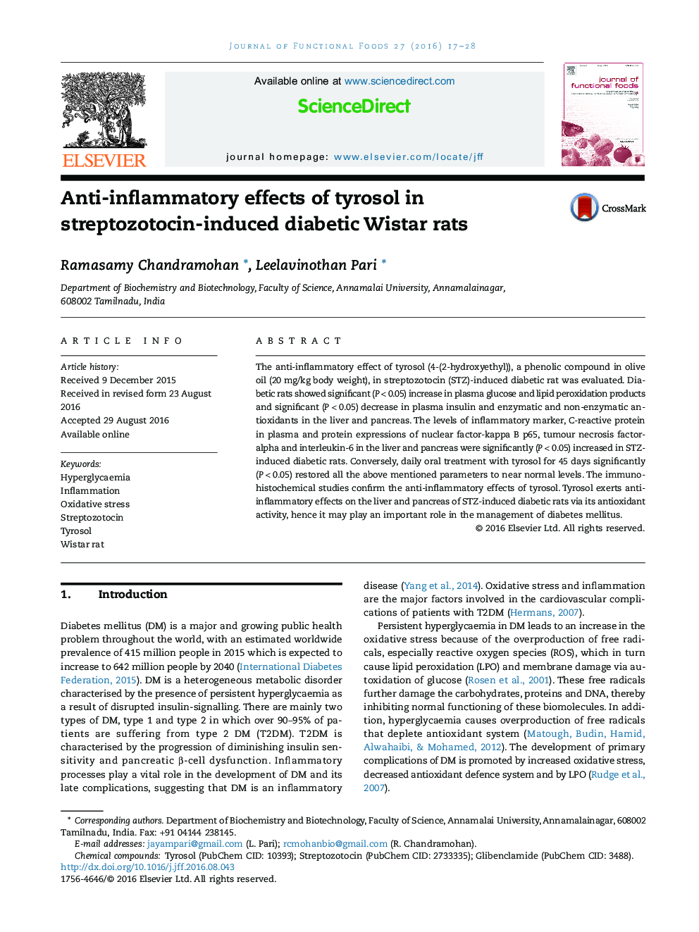 اثرات ضد التهابی تیروسول در موش های صحرایی دیابتی ناشی از استرپتوزوتوسین 