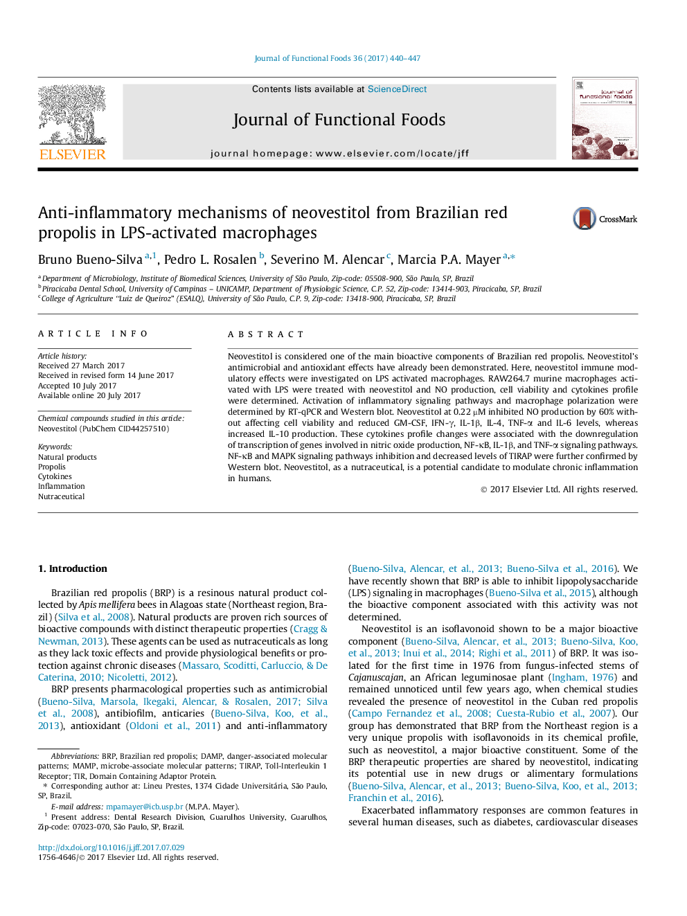 Anti-inflammatory mechanisms of neovestitol from Brazilian red propolis in LPS-activated macrophages