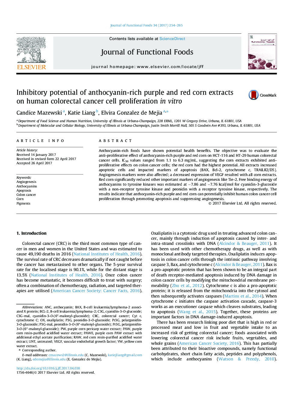 Inhibitory potential of anthocyanin-rich purple and red corn extracts on human colorectal cancer cell proliferation in vitro