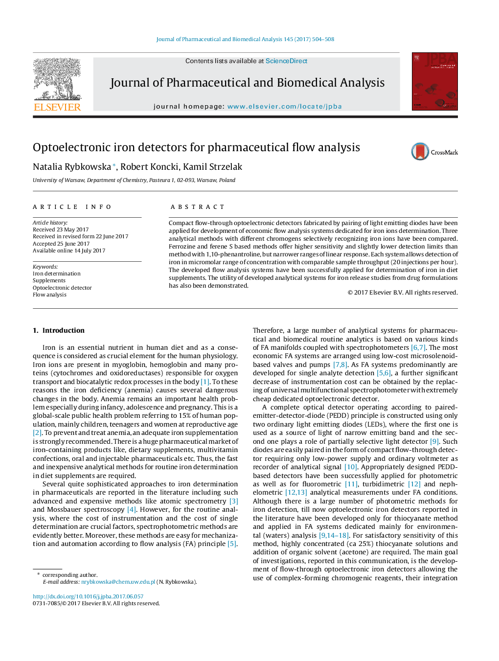 Optoelectronic iron detectors for pharmaceutical flow analysis