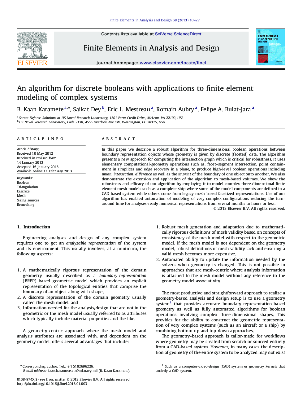 An algorithm for discrete booleans with applications to finite element modeling of complex systems