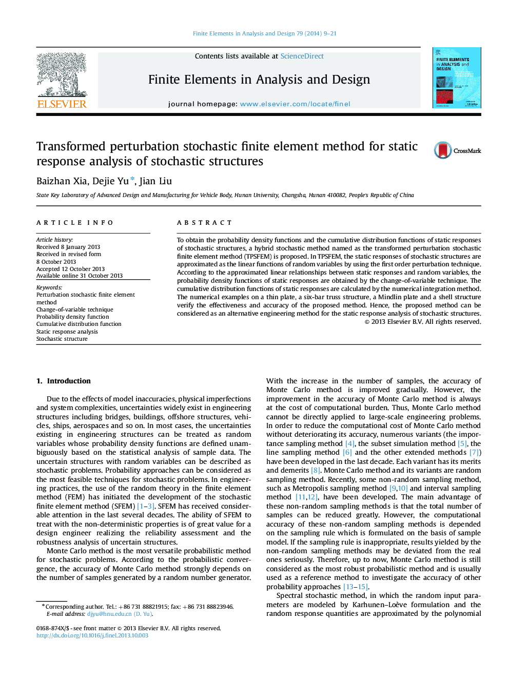 Transformed perturbation stochastic finite element method for static response analysis of stochastic structures